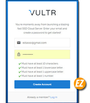 Tạo tài khoản – server VPS đơn giản nhà cung cấp Vultr
