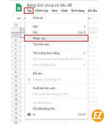 cách chuyển file excel trên google bảng tính
