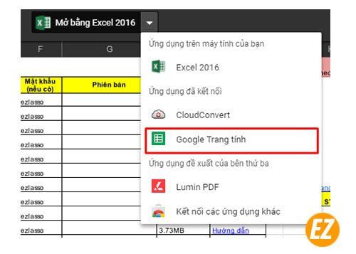cách chuyển file excel trên google bảng tính