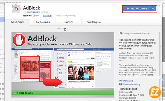 Cài đặt add on Adblock trên chrome