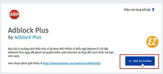 Cài đặt add on Adblock trên Firefox