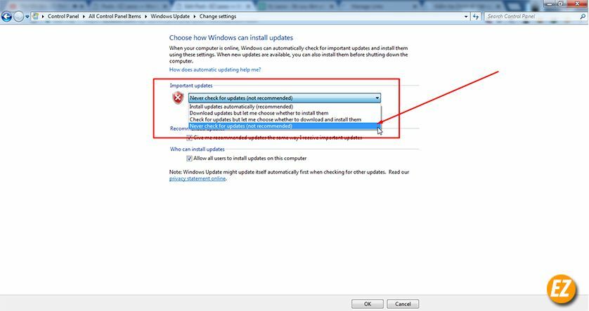 tắt chế độ update tự động trên windows 7