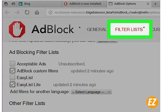 Cài đặt add on Adblock trên edge