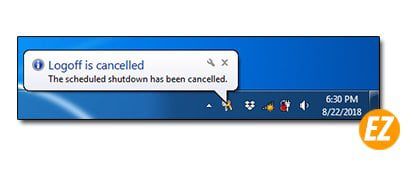 Thông báo hủy hẹn giờ tắt máy tính