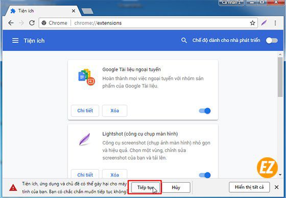 Xác nhận cài tiện ích thủ công trên Chrome