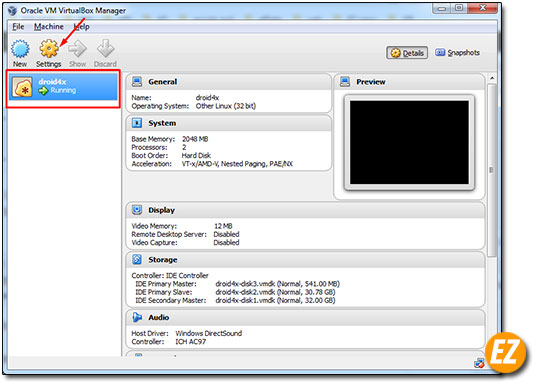 Điều chỉnh cài đặt droid4x trên VirtualBox