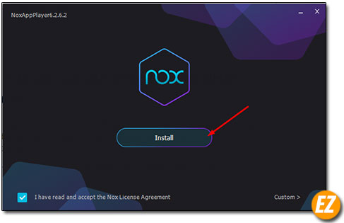 đồng ý với các điều khoản và cài đặt trình phát ứng dụng Nox