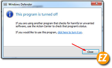 thông báo tắt Windows Defender