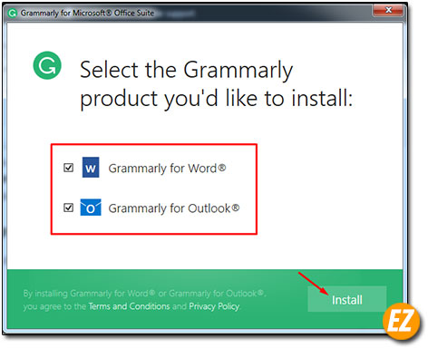 Chọn phần mềm cần sử dụng add-in grammarly