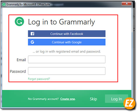 đăng nhập add-in grammarly