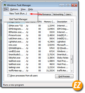 Mở task mới tại task manager