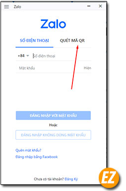 chọn quét mã QR để đăng nhập