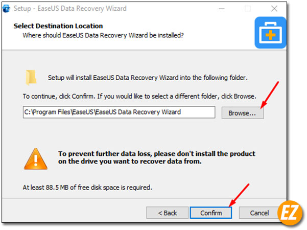 Chọn đường dẫn thư mục cài đặt data recovery wizard