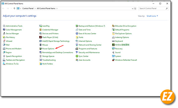 Vào Power Options