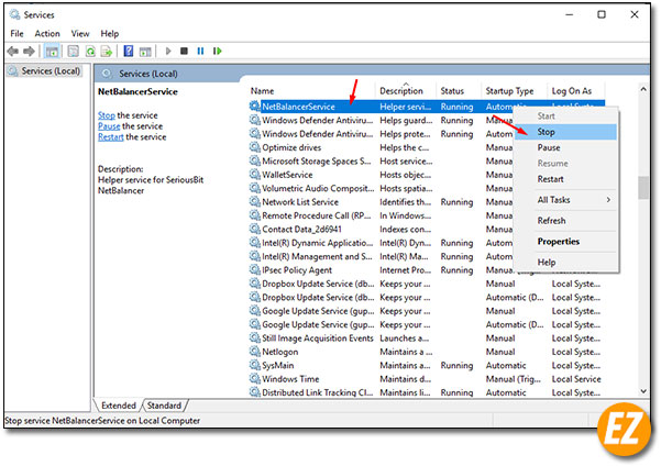 Dừng các services netbalancer