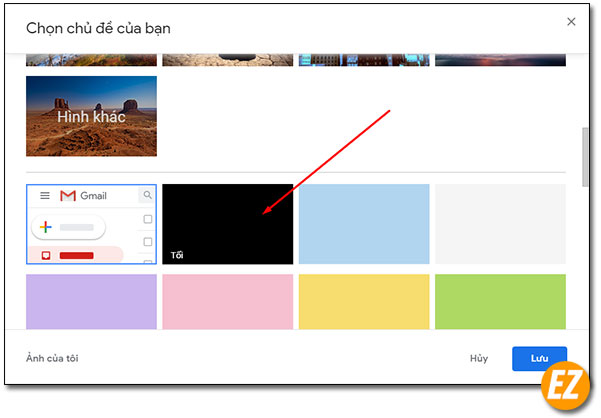Chọn chế độ tối tren gmail