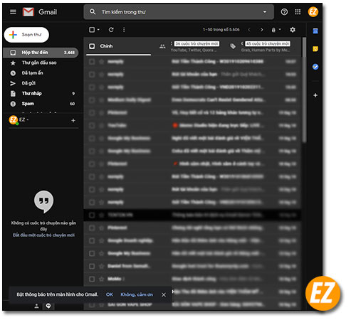 Giao diện dark mode tren gmail