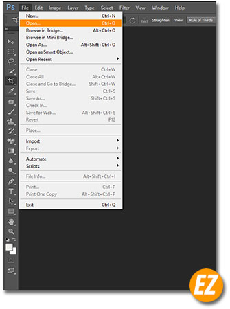 Mở hình ảnh trong photoshop