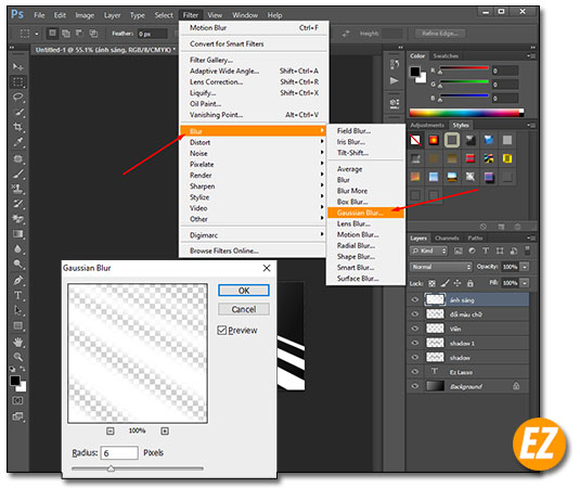 Sử dụng công cụ gaussian blur