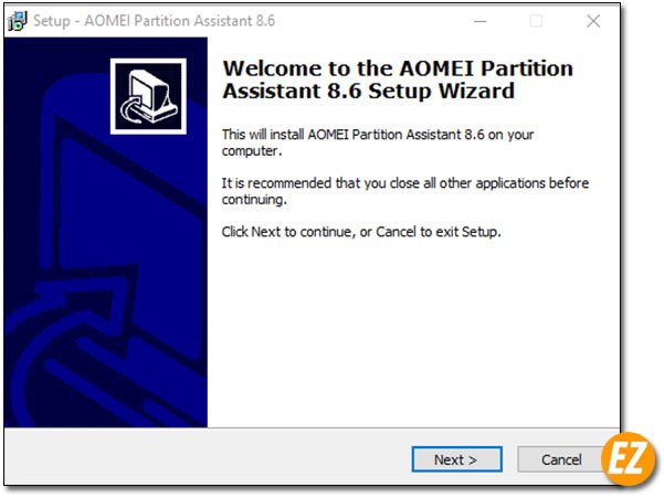 Chào mừng tới trình cài đặt phần mềm AOMEI Partition Assistant