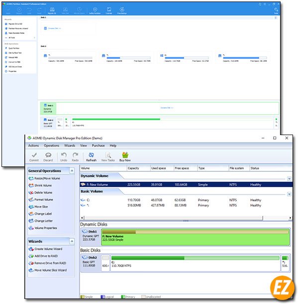 Giao diện phần mềm AOMEI Partition Assistant standard edition