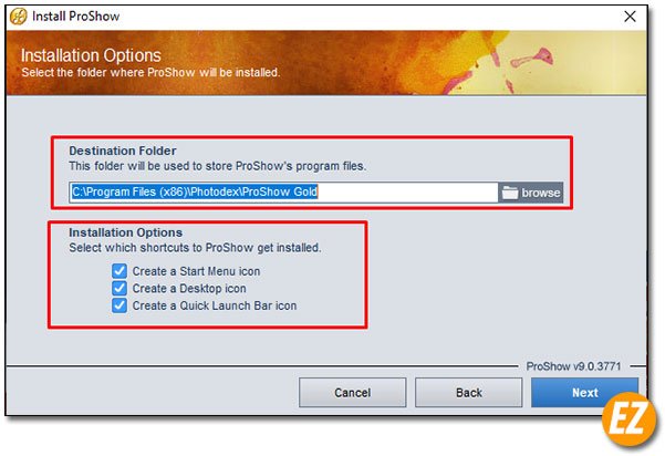 Các lựa chọn cài đặt phần mềm Proshow gold 9 full