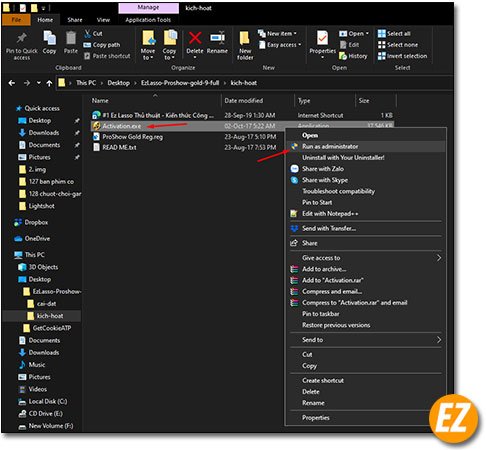 Chạy file kich hoạt phần mềm dưới chế độ Administrator