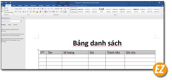 Chọn tab layout của bảng