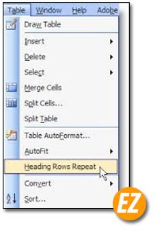 Hearding rows repeat trong word 2003