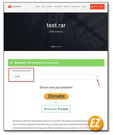 Kết quả phá pass winrar trên web