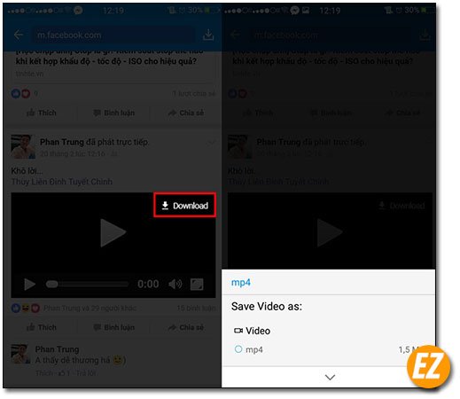 Tải video facebook trên android