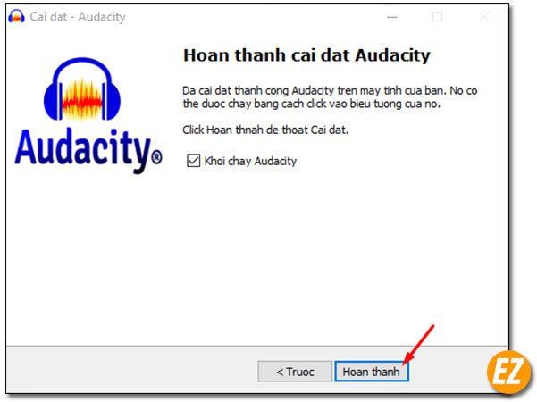 Hoàn thành cài đặt phần mềm Audacity
