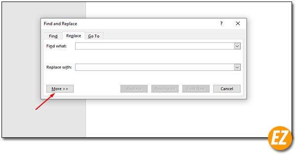 Vào phần mở rộng cửa sổ find and replace