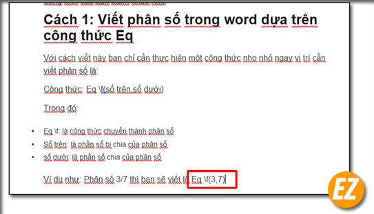 Cách viết phân số trong word bằng công thức