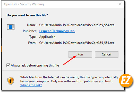 Chạy cài đặt phần mềm wise care 365 pro