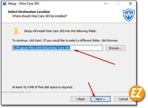 Chọn thư mục cài đặt phần mềm Wise Care 365 Pro
