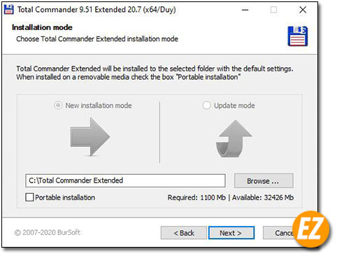 Chọn thư mục cài đặt phần mềm Total Commander 9.1 Extended