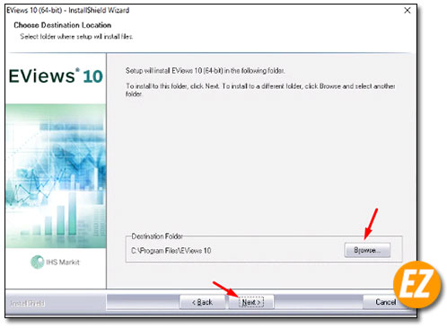 Chọn thư mục cài đặt phần mềm Eviews 10