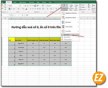 Chọn đặt công thức trên file Excel