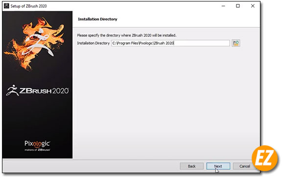 Chọn thư mục cài đặt phần mềm pixologic ZBrush 2020