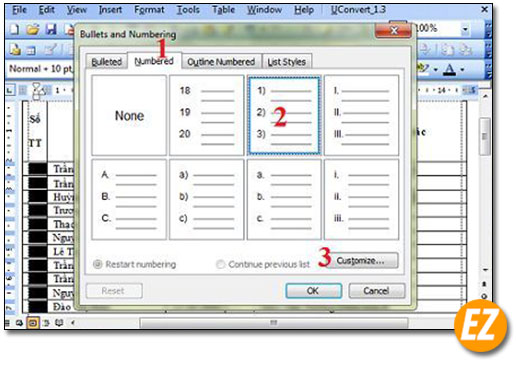 Cách đánh số thứ tự trong bảng nhanh chóng của Word