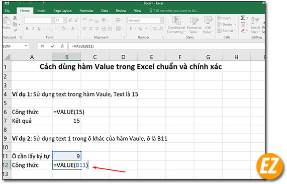 Công thức Value dùng cho ô