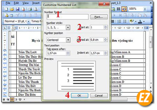 Cách đánh số thứ tự trong bảng nhanh chóng của Word