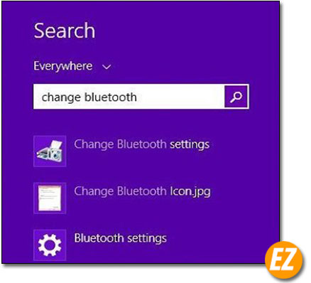 Tìm kiếm từ khoá bật cửa sổ settings bluetooth