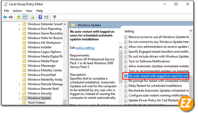 Tim tới file No auto-restart with logged on users for scheduled automatic updates installations