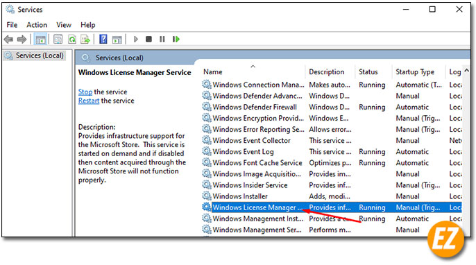 Tìm mục Windows License Manager Services