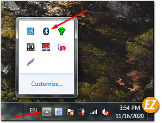 Vị trí Icon Bluetooth trên thanh taskbar