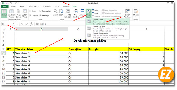 Cách cố định cả cột và hàng trong Excel