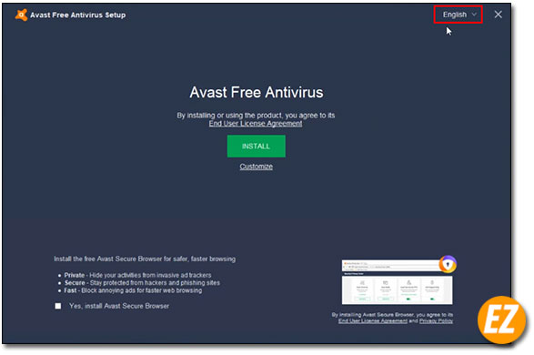 Chọn phần mềm ngôn ngữ phần mềm Avast Premier 2019
