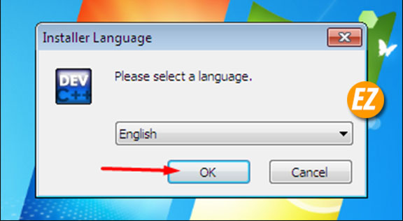 Chọn ngôn ngữ cài đặt phần mềm Dev C++